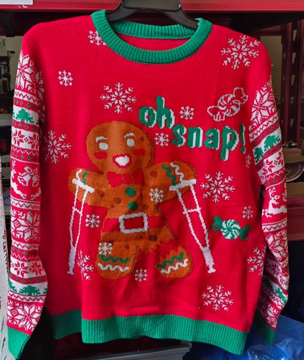 Unisex "Oh Snap" Gingerbread w/Crutches Christmas Sweater Sz Large